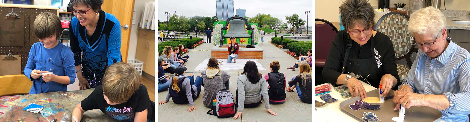 Pamela interacting with project participants through art