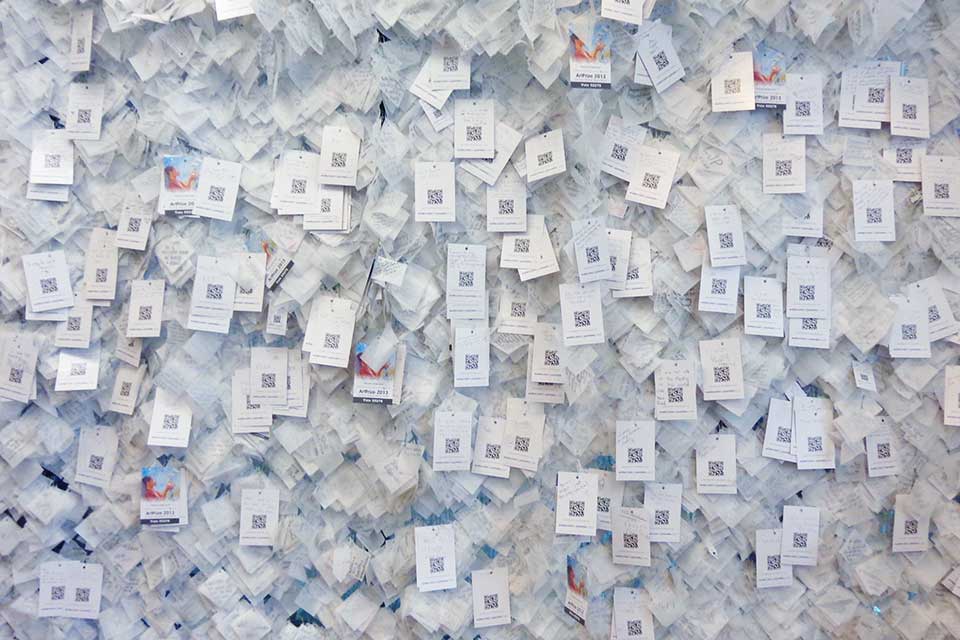 Close-up of Wall of Hope filled with wishes and prayers