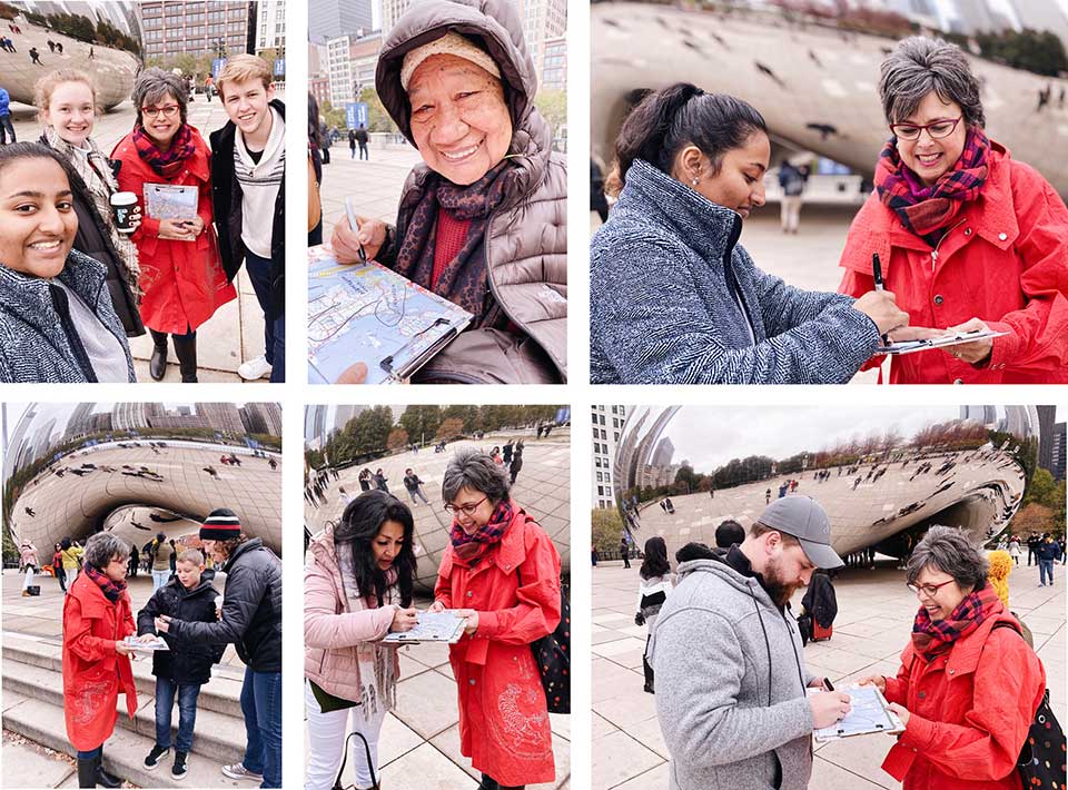Collage of Open Hands participants in Chicago doing hand trace drawings