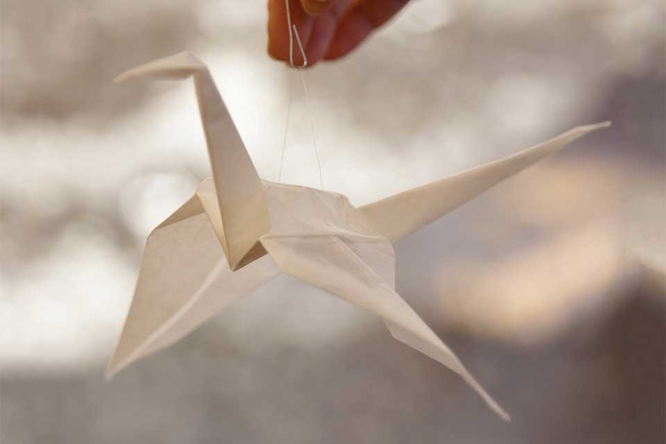 Closeup of paper crane