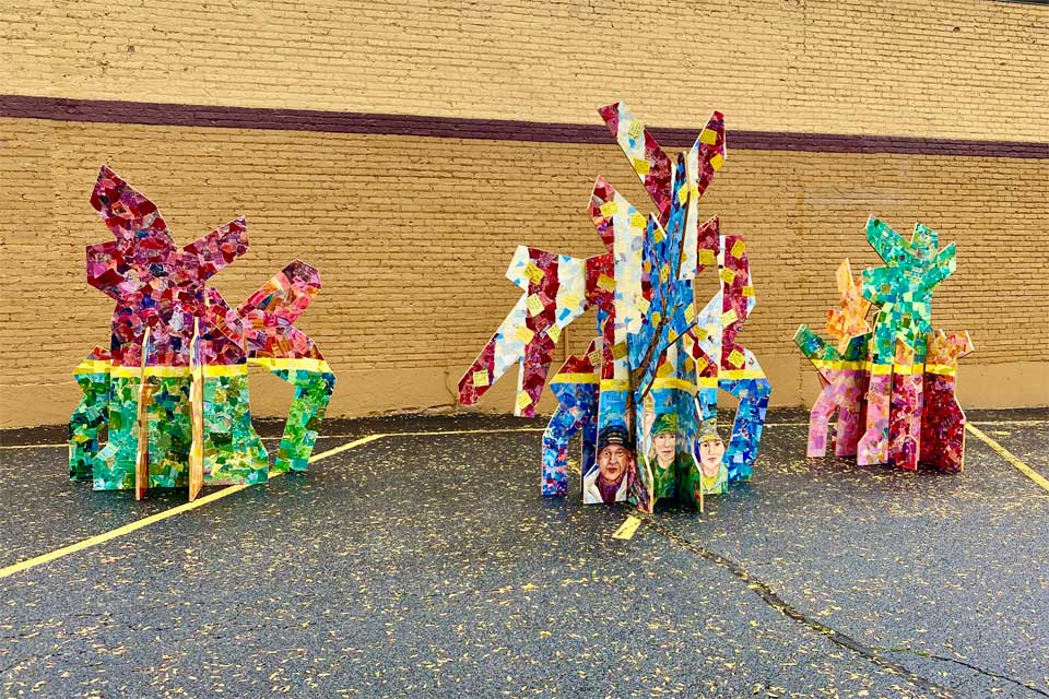 Plywood trees for Yellow Ribbon installation